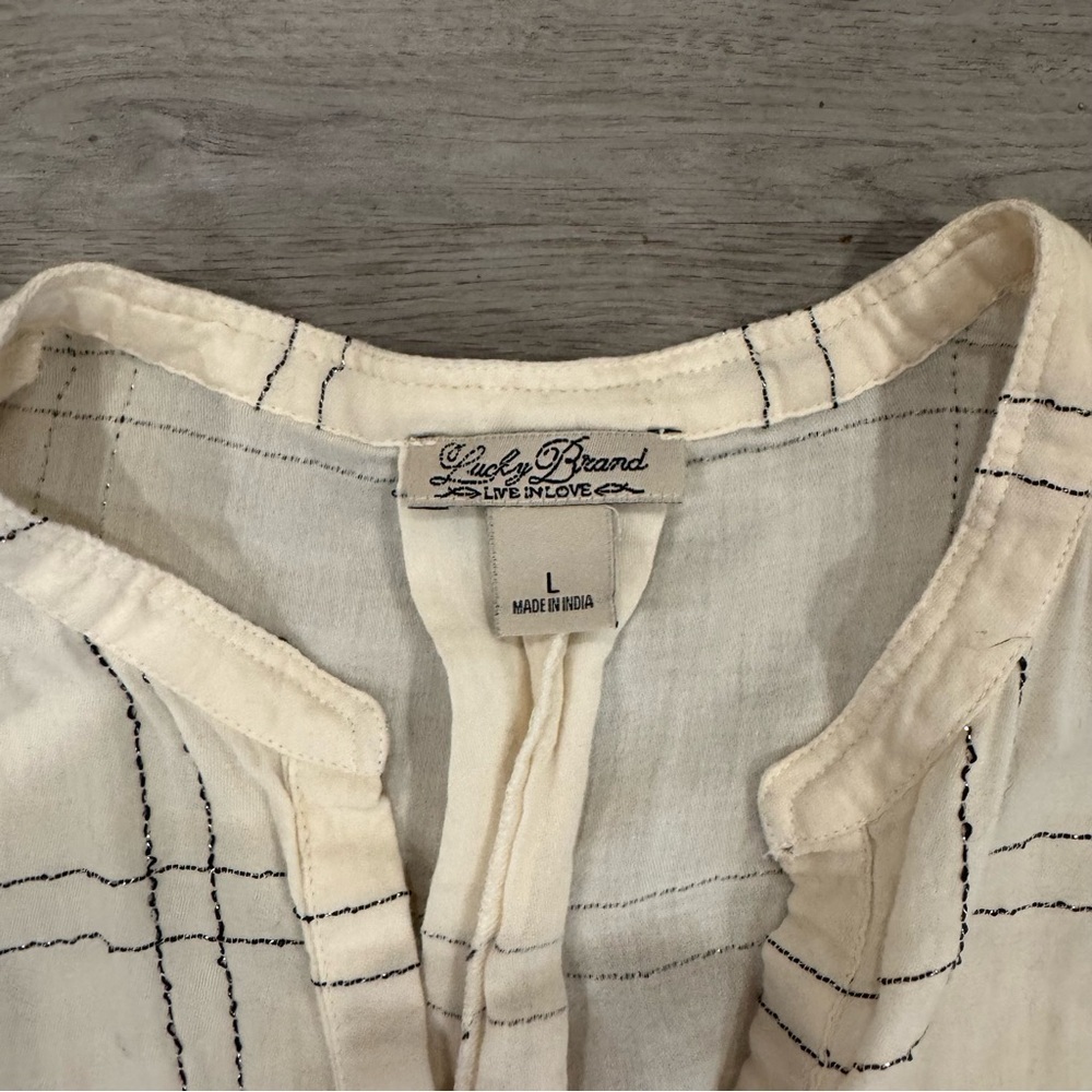 Lucky Brand Boyfriend Cream And Black Plaid Henley Tunic  Size Large - Picture 3 of 4